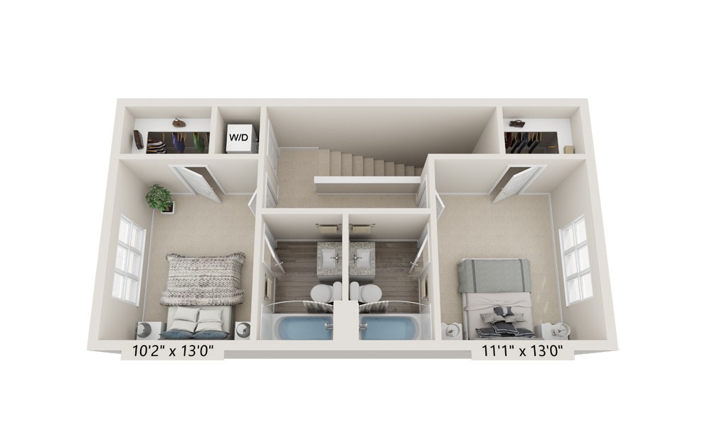 The Lafayette - 2 bedroom floorplan layout with 2.5 bathrooms and 1063 square feet (Floor 2)