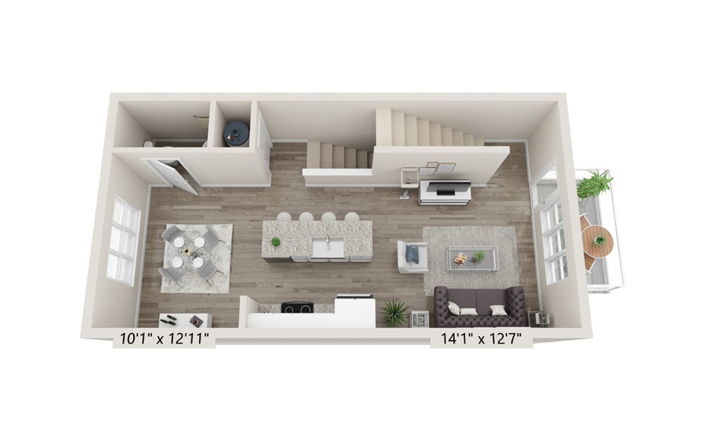 The Lafayette - 2 bedroom floorplan layout with 2.5 baths and 1063 square feet. (Floor 1)