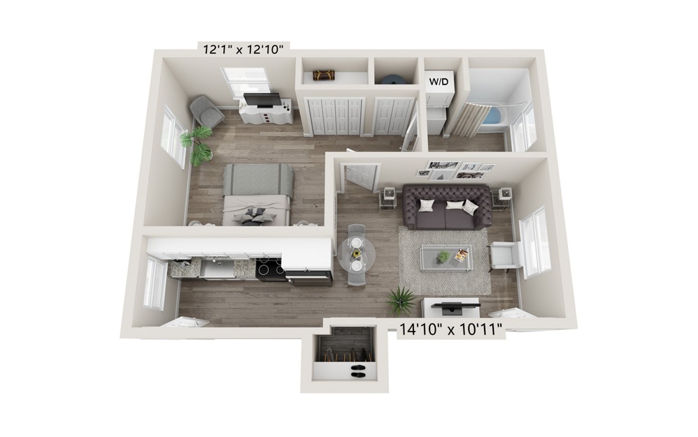 The Davenport - 1 bedroom floorplan layout with 1 bathroom and 602 square feet