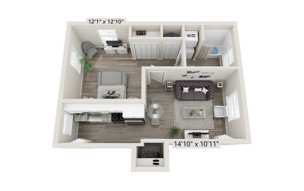 The Davenport - 1 bedroom floorplan layout with 1 bath and 602 square feet.
