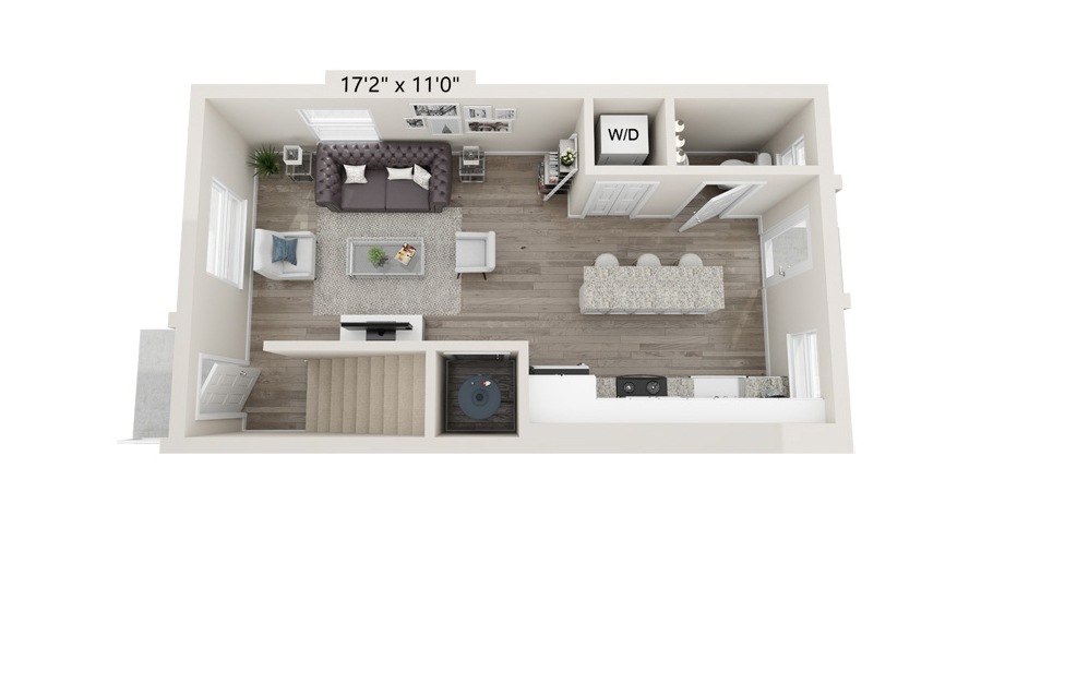 The Crescent - 2 bedroom floorplan layout with 1.5 bath and 940 square feet. (Floor 1)